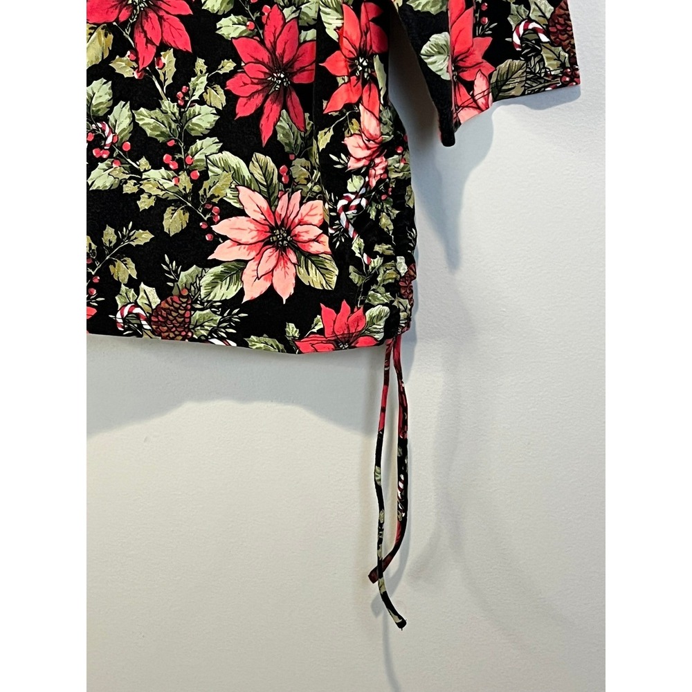 Alfred Dunner Black Floral Scoop Neck Top with Red-Pink Blossoms. Didn’t fit! - Picture 5 of 7